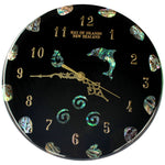 Load image into Gallery viewer, NZ Design Paua Clock Large                 all clocks can be made to your own design using our Maori symbols,fern,koru, matua, piriti, kiwis,marlin,dolphin,nz maps large or small just email to ask about your design
