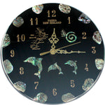 Load image into Gallery viewer, NZ Design Paua Clock Large                 all clocks can be made to your own design using our Maori symbols,fern,koru, matua, piriti, kiwis,marlin,dolphin,nz maps large or small just email to ask about your design
