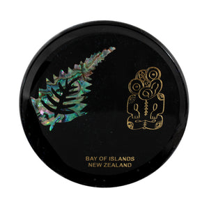 Paua Coaster Fern & Tiki     Fern represents strength in times of stress,and uncertainty,  Tiki symbolizes clarity of thought,loyalty,inner knowledge,and strength of characterr