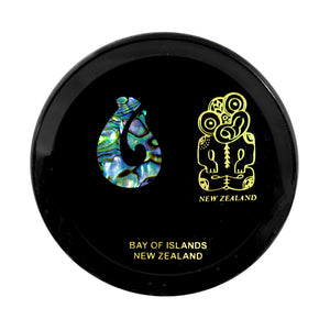 Paua Coaster Tiki & Hook    Tiki symbolizes clarity of thought,loyalty,inner knowledge,and strength of character, Hook represents strength,prosperity,and good luck,when travelling